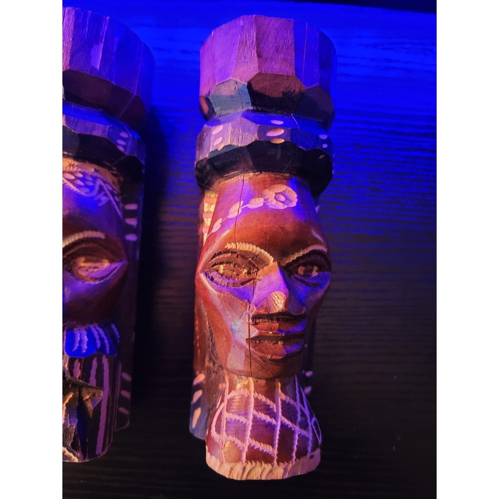 Tiki Wood Statue Figurines Hand Carved Jamaica Wood Male & Female VTG 1999 6in - Picture 3 of 7